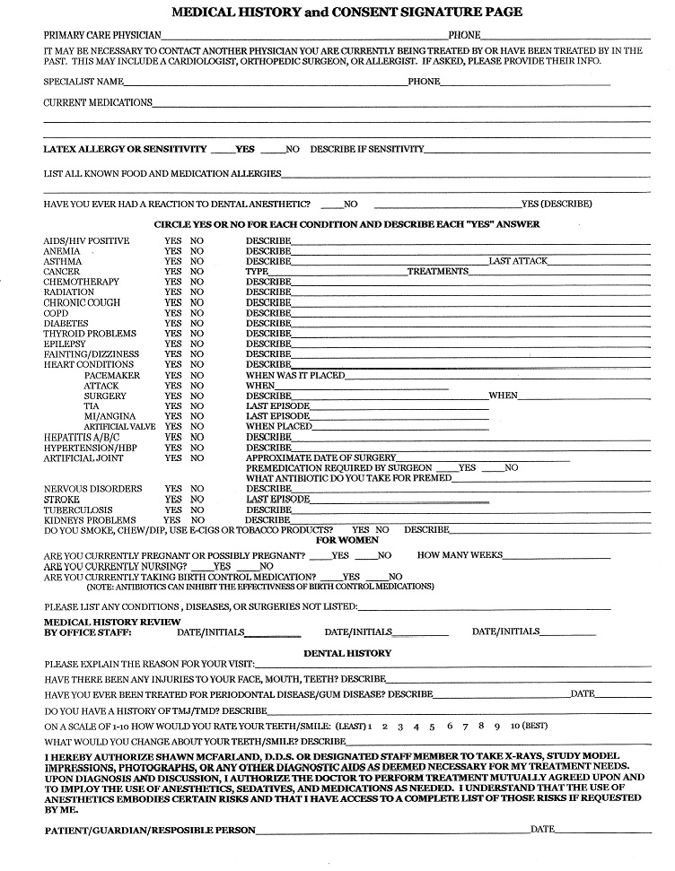 Printable Forms Shawn McFarland DDS PLLC